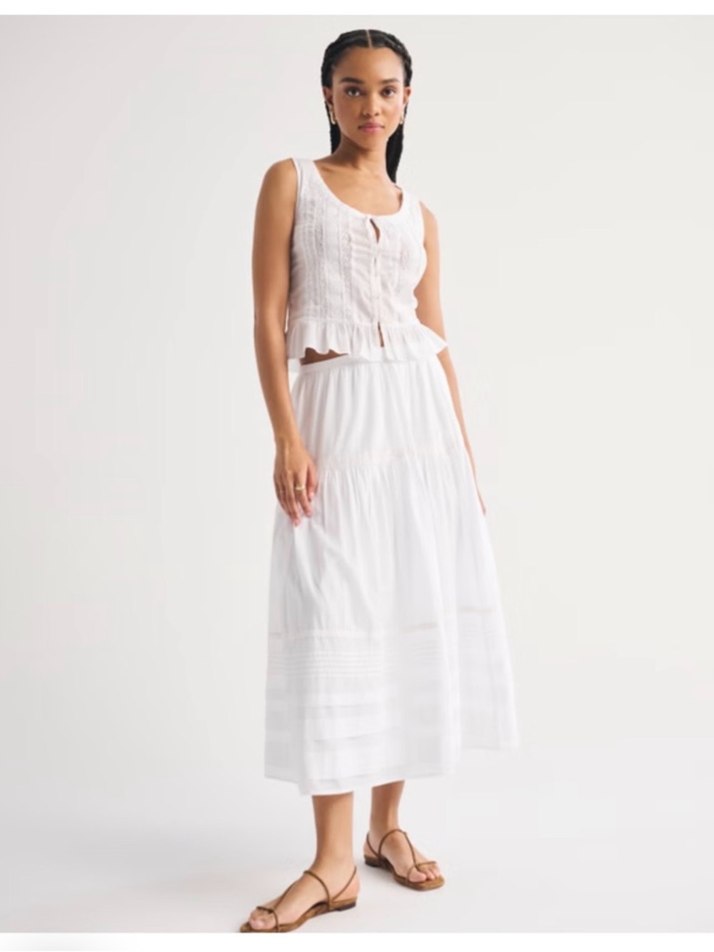 NWT Abercrombie Women's White Tiered Boho Midi Skirt